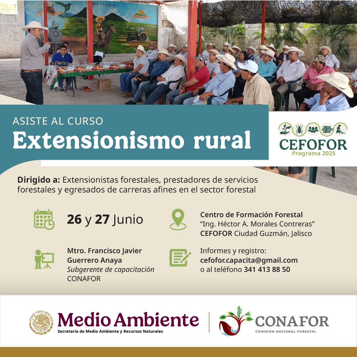 ¡Lleva tus habilidades como extensionista rural al siguiente nivel! 💪🌳

Este 26 y 27 de junio te esperamos en el Centro de Formación Forestal en #Jalisco para un curso presencial🧑‍🏫.
 
📅 Regístrate aquí 👉 forms.gle/UaynDn2By5FZUb…