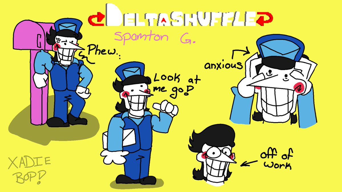 DSDeltaShuffle's tweet photo. Here comes the new mailman, Spamton G!!!!
#spamton #papyrus #deltarune #deltashuffle #undertale https://t.co/A8av9tIzXP