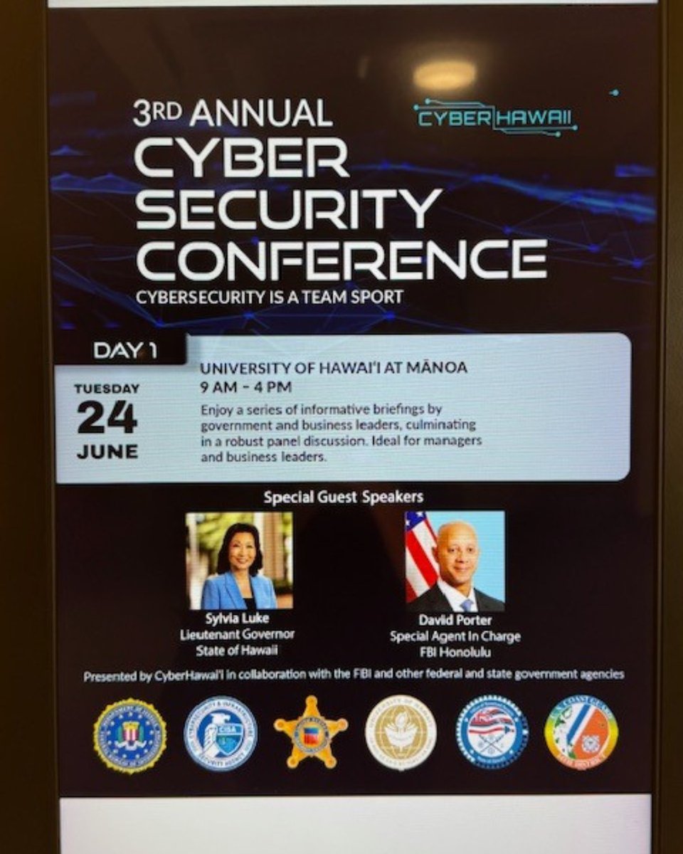 The first day of the 3rd annual CyberSecurity Conference was held at UH Manoa on Tuesday, June 24. The 2nd day will be held at UH West Oahu 9 am - 4pm. Use this link to register for this free event: cyberhawaii.org
Mahalo to <a href="/Cyber_Hawaii/">CyberHawaii</a> for putting this together!