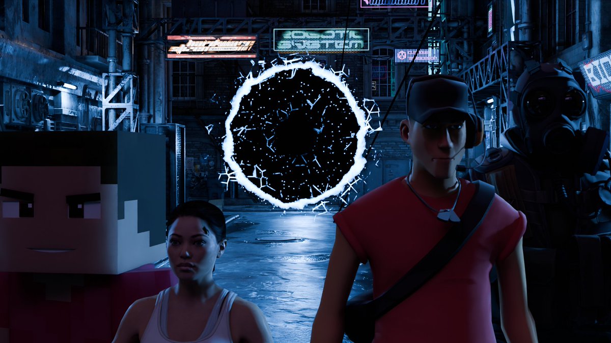 MetaHex_'s tweet image. Whatcha guys think of this render for a short film? I need a better Chell Model. thats for sure. shes in a T pose... and looks like she got something in her head lol.