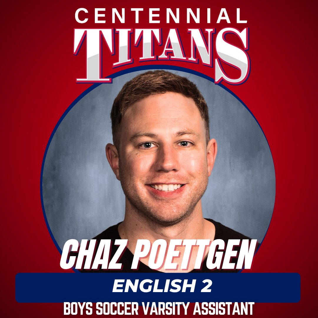 Centennial HS (@cen10titans) on Twitter photo Welcome to Titan Nation, Mr. Chaz Poettgen!
He’s teaching 10th Grade English & coaching as Boys Soccer Varsity Asst.
⚽ Fun fact: he went skydiving, loves Arsenal FC, & is a big music fan! 🎶
<a href="/CHS_titansoccer/">Frisco Cen10 Soccer</a>
#TitanNation #NewTitan #cen10titans Welcome to Titan Nation, Mr. Chaz Poettgen!
He’s teaching 10th Grade English & coaching as Boys Soccer Varsity Asst.
⚽ Fun fact: he went skydiving, loves Arsenal FC, & is a big music fan! 🎶
<a href="/CHS_titansoccer/">Frisco Cen10 Soccer</a>
#TitanNation #NewTitan #cen10titans