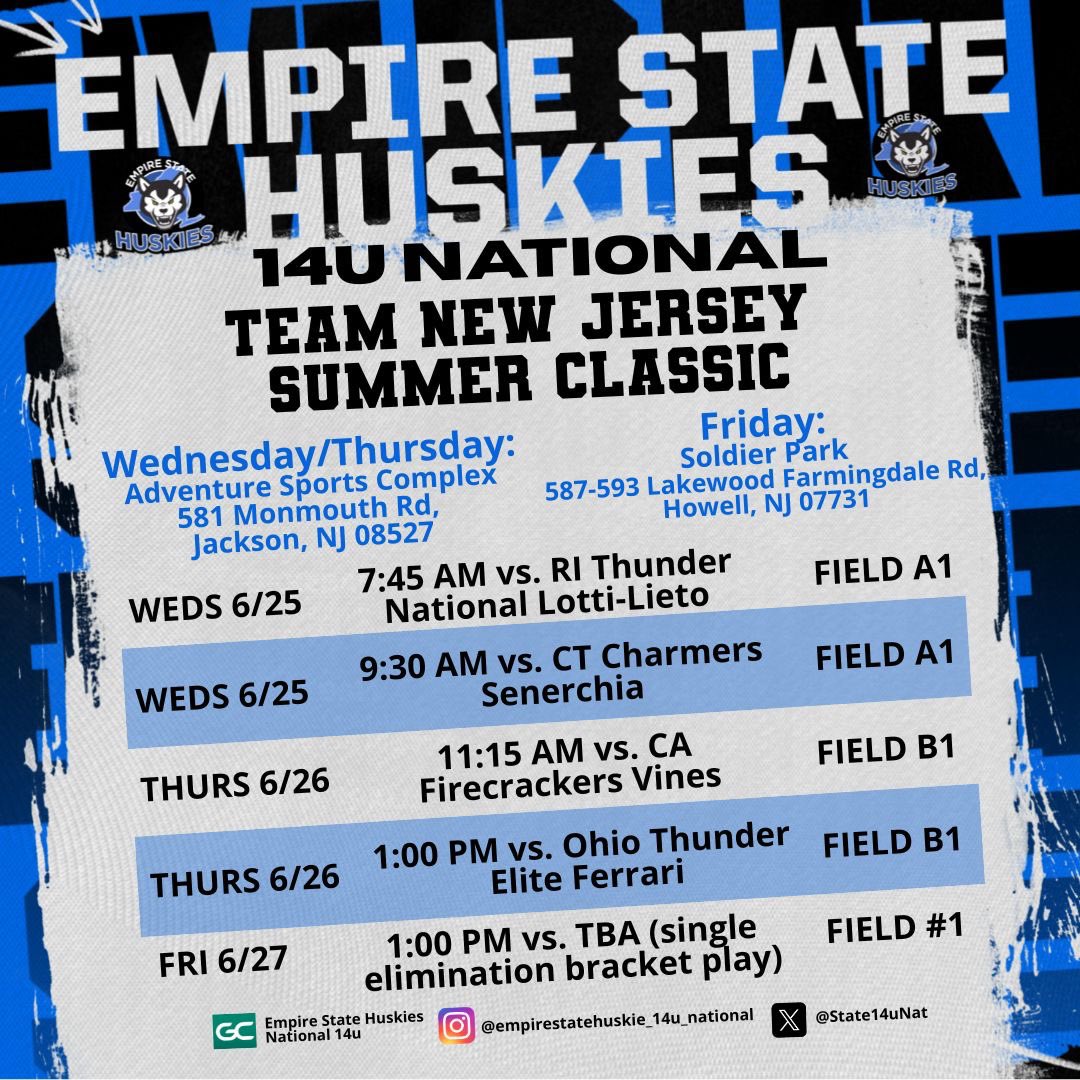 Sophie O’Connell 2028 (@soconnell2028) on Twitter photo Super excited and ready to go for Team NJ this week!! Here is our schedule!💙🐾
<a href="/EStateHuskies/">Empire State Huskies</a> <a href="/State14uNat/">Empire State Huskies 14U National</a> <a href="/ESH16UNational/">Empire State Huskies 16u National</a> <a href="/CoachJoeHuskies/">Joe Porcelli</a> <a href="/CoachPenny_OLY/">Penny Rosario Roberts</a> <a href="/Johnknopf10/">John Knopf</a> <a href="/jwheat14/">J.T.</a> Super excited and ready to go for Team NJ this week!! Here is our schedule!💙🐾
<a href="/EStateHuskies/">Empire State Huskies</a> <a href="/State14uNat/">Empire State Huskies 14U National</a> <a href="/ESH16UNational/">Empire State Huskies 16u National</a> <a href="/CoachJoeHuskies/">Joe Porcelli</a> <a href="/CoachPenny_OLY/">Penny Rosario Roberts</a> <a href="/Johnknopf10/">John Knopf</a> <a href="/jwheat14/">J.T.</a>