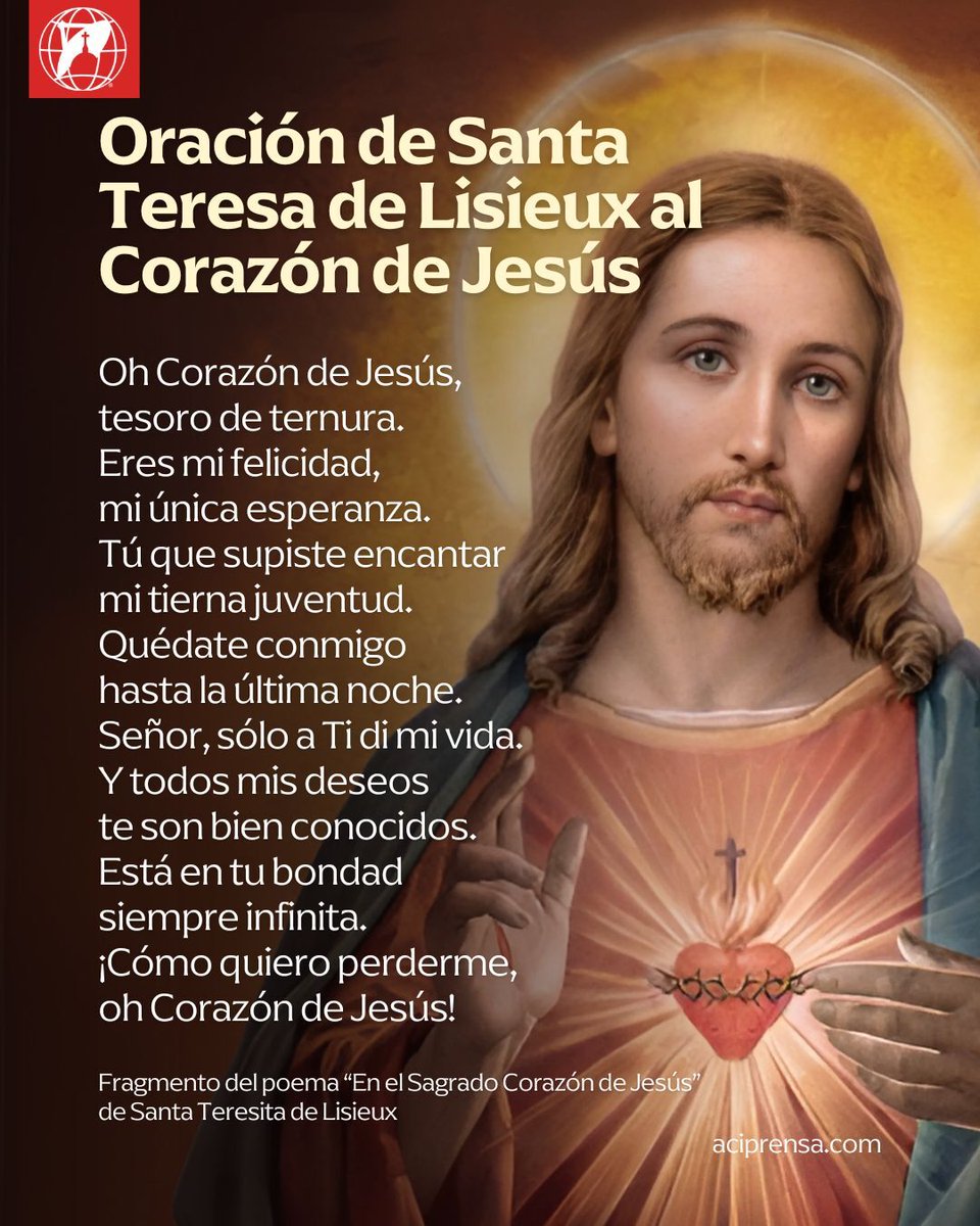 AM_1080's tweet photo. 🔸 A pocos días de celebrar la fiesta del Sagrado Corazón de Jesús, viernes 27 de junio, les compartimos un emotivo poema en forma de oración dedicado al Divino Amor por Santa Teresa de Lisieux, Doctora de la Iglesia y patrona de las misiones.

#Comunidad1080 📻 vía ACI Prensa https://t.co/z5CN9oLjQG