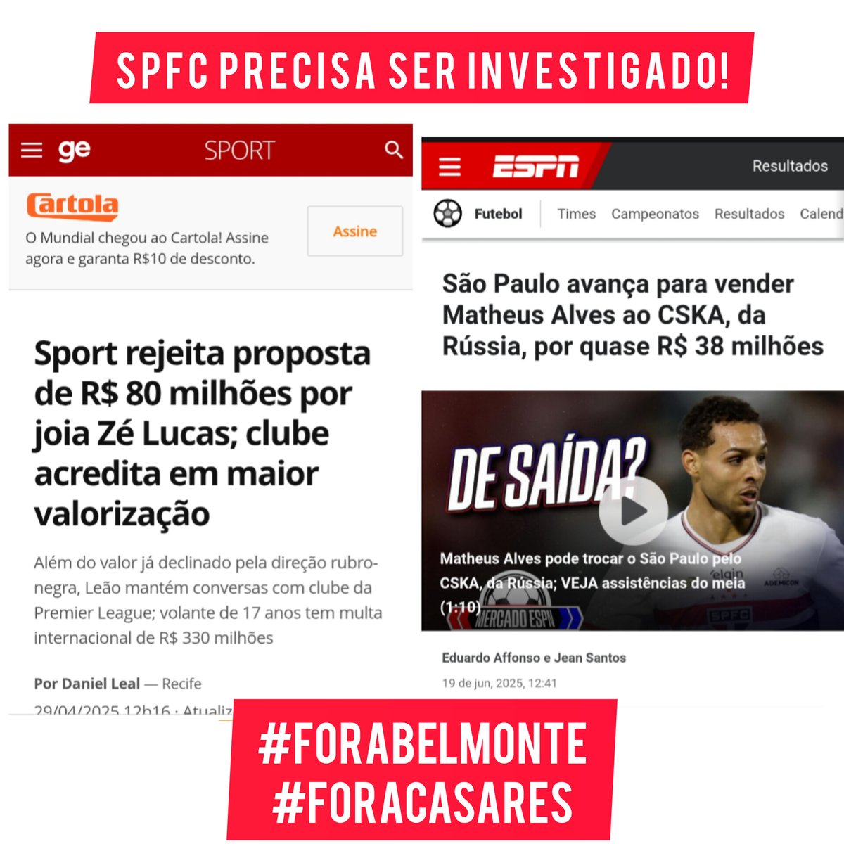 spfcvive's tweet photo. Cadê os blogueiros que vivem chamando Muricy, Belmonte e Casares para entrevistas? Quem é que vai questionar essas negociações absurdas tanto nas vendas quanto nas compras? 
#ForaCasares #forabel https://t.co/WrQukkrg7a