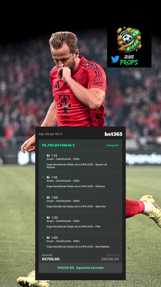 ¿QUIEN SIGUIO ESTA PINCHE JOYA QUE LES DEJE CON TIEMPO?🔥🔥

Ya paga 91% señores, no voy arriesgar toda mi ganancia por un equipo tan frio como el chelsea…❄️

PASEN A CAJAS✅✅✅✅💰💰🚀🚀

#JluisProps #MundialClubes #Apuestas