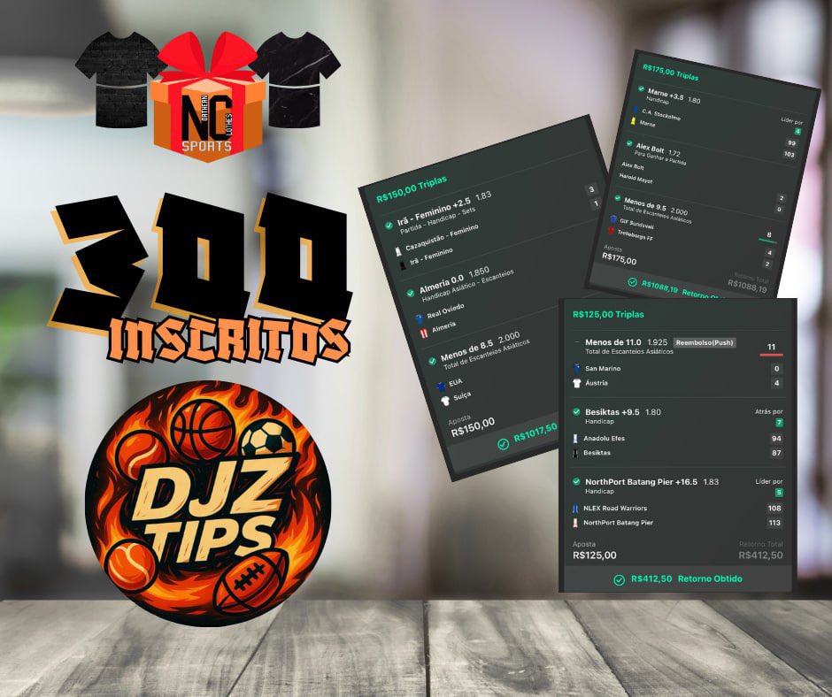 DJZ TIPS (@djztips) on Twitter photo BOA NOITE
Em comemoração aos +300 inscritos no canal, estaremos sorteando uma camisa da loja do Gestor do Plantão, a <a href="/ncsports_mg/">Northern Clothes Sports</a>
Tudo que você precisa fazer é:
1- Estar seguindo nosso canal no telegram, nosso X e o da loja
2- Curtir e comentar qualquer coisa.
Resultado 27/06 BOA NOITE
Em comemoração aos +300 inscritos no canal, estaremos sorteando uma camisa da loja do Gestor do Plantão, a <a href="/ncsports_mg/">Northern Clothes Sports</a>
Tudo que você precisa fazer é:
1- Estar seguindo nosso canal no telegram, nosso X e o da loja
2- Curtir e comentar qualquer coisa.
Resultado 27/06