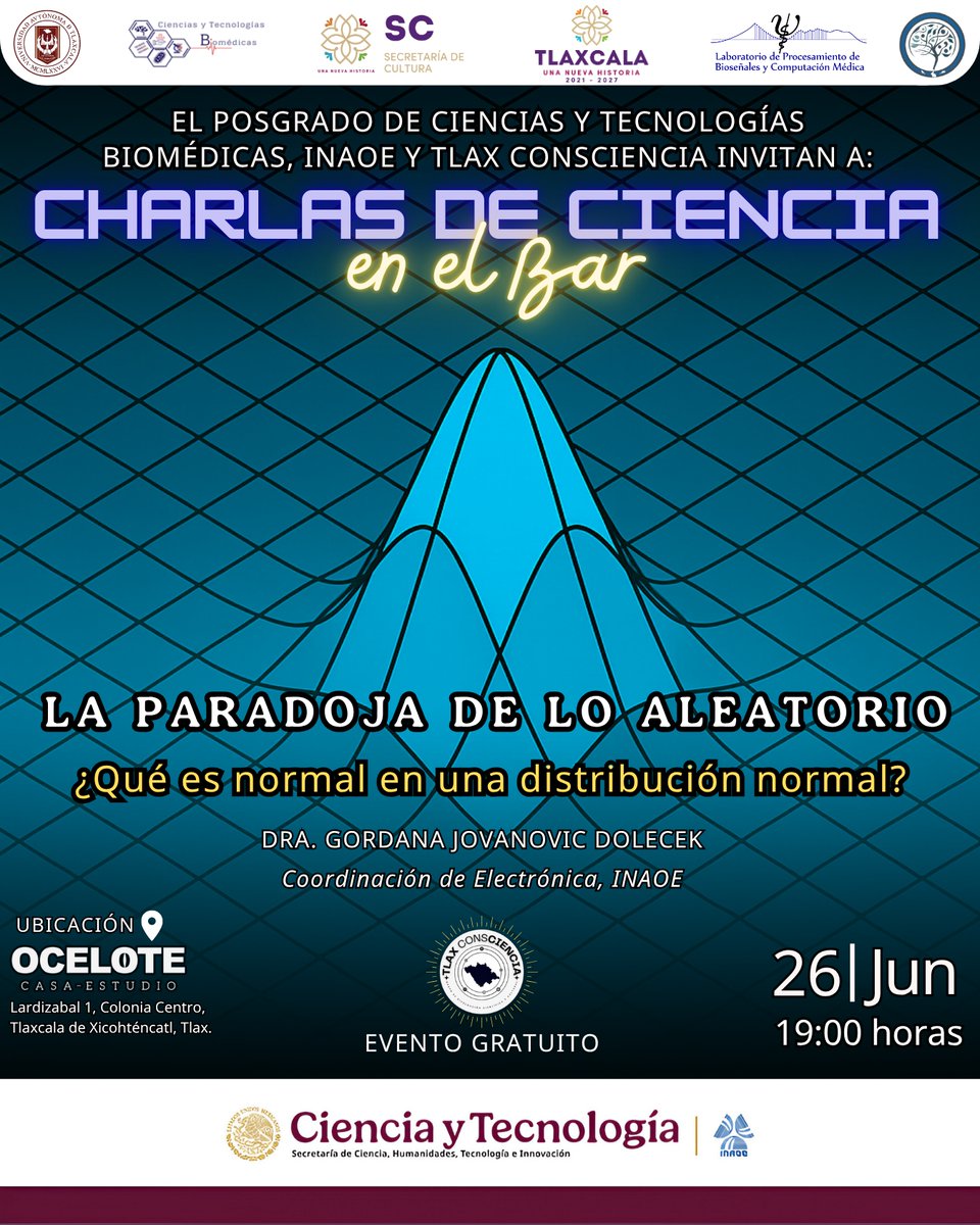 No se pierdan las #NochesdeCiencia en el Bar sede Tlaxcala, en esta ocasión la Dra Gordana Jovanovic impartirá la conferencia "La paradoja de lo aleatorio". No se la pierdan, ¡Allá nos vemos!

📅 26 de junio
🕢 19 horas
📍Ocelote, Casa estudio, Tlaxcala