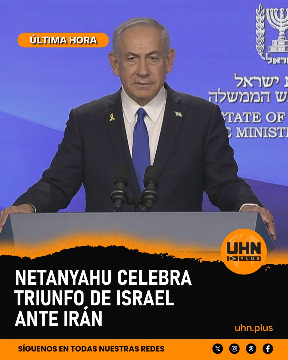 UHN_Plus's tweet photo. 🇮🇱🇮🇷 | ÚLTIMA HORA — Netanyahu proclamó la victoria de Israel sobre Irán: “Nos alzamos como un león y nuestro rugido estremeció a Teherán. Hemos logrado una victoria histórica”. https://t.co/nNmKFSwPwI