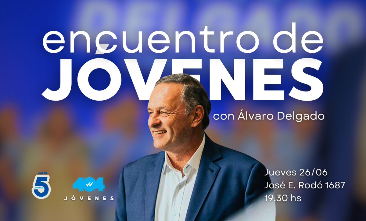 jovenes404's tweet photo. Este jueves 26/06, nos reunimos con @AlvaroDelgadoUy y la @juvdcentrouy.

📍 José Enrique Rodó 1687.
⏰ 19:30 https://t.co/MhYhUtj4rK