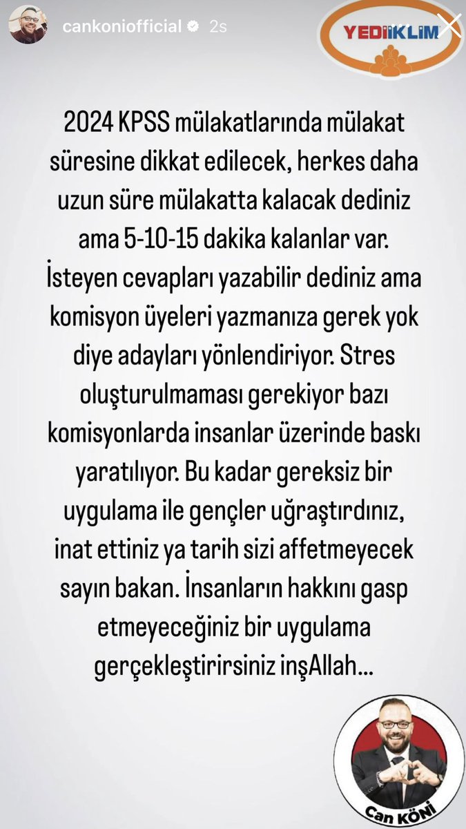 Can Köni <a href="/konican4/">konican</a> 

Mülakatlarda 5-10 dk kalanlar var. Komisyon üyeleri yazmanıza gerek yok diyerek adayları yönlendiriyor. Bazı komisyonlarda insanlar üzerinde baskı yaratıyor

İnat ettiniz ya tarih sizi affetmeyecek sayın bakan 

#Mülakat