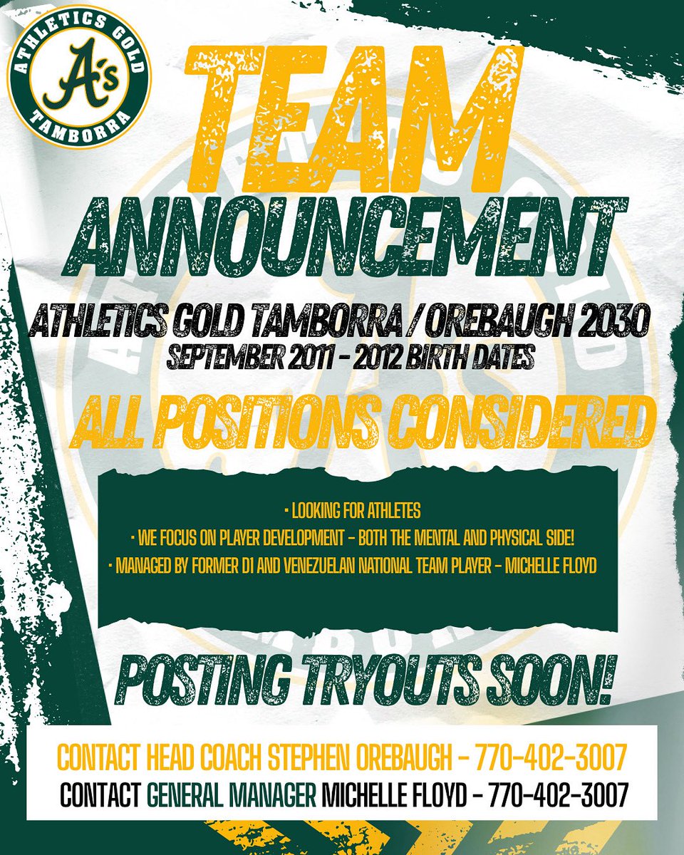 AthleticsGoldTamborra (@agtamborra) on Twitter photo πΎπ¬π³πͺπΆπ΄π¬ π»πΆ π»π―π¬ ππ¨π΄π°π³π! We are excited to have Coach Orebaugh & staff join us and make our organization even better as the Athletics Gold Tamborra/Orebaugh 2030 team. Inquiries welcome and tryouts coming soon!
#BuiltDifferent #PressureIsAPrivilege #ChooseHard πΎπ¬π³πͺπΆπ΄π¬ π»πΆ π»π―π¬ ππ¨π΄π°π³π! We are excited to have Coach Orebaugh & staff join us and make our organization even better as the Athletics Gold Tamborra/Orebaugh 2030 team. Inquiries welcome and tryouts coming soon!
#BuiltDifferent #PressureIsAPrivilege #ChooseHard