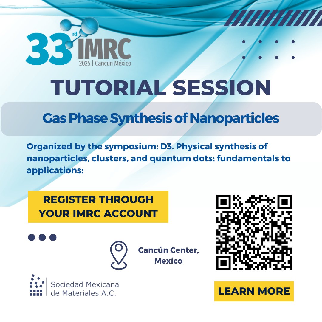 SMMaterAC's tweet photo. Tutorial: Master Gas-Phase Nanoparticle Synthesis!
Join our hands-on tutorial at #IMRC2025:
Inert-gas condensation
Flame aerosol tech
Led by Prof. Sotiris E. Pratsinis
Register in your IMRC account
Info | QR image
#NanoTech #MaterialsScience #IMRC #SMMater https://t.co/BvqJcJFAi5
