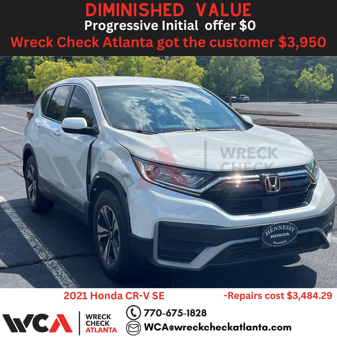 WreckCheckAtl's tweet photo. Unlock the TRUE value of your vehicle with Wreck Check Atlanta! 🚗💥 When insurers offered $0 for a 2021 Honda CR-V SE, we stepped in and secured $3,950! 💸 Don’t settle for less—trust the experts who know how to get results! 💪 #DiminishedValue #InsuranceWin #WreckCheckAtlanta https://t.co/5ZLQ2D6pVu