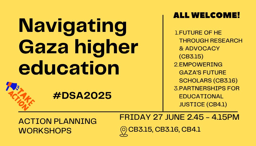 On your way to <a href="/devcomms/">Development Studies Association</a> #DSA2025? Check out our round table and action-planning workshop| Navigating Gaza higher education crisis (PE08) | Friday
You will hear from and meet Palestinians inside and outside of Gaza about their response to the devastation of the sector. #educide