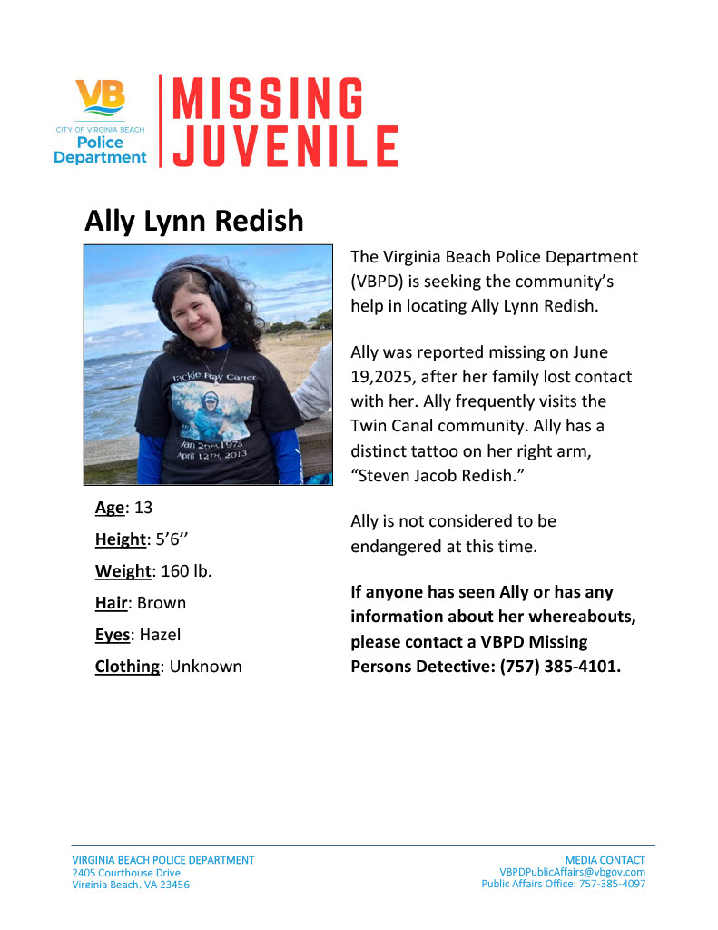 VBPD's tweet image. Missing Person Alert – Virginia Beach, VA

Have you seen this missing juvenile? If you have any information about this person’s whereabouts, please contact a VBPD Missing Persons Detective: (757) 385-5000.

#VBPD #VBPDAlert