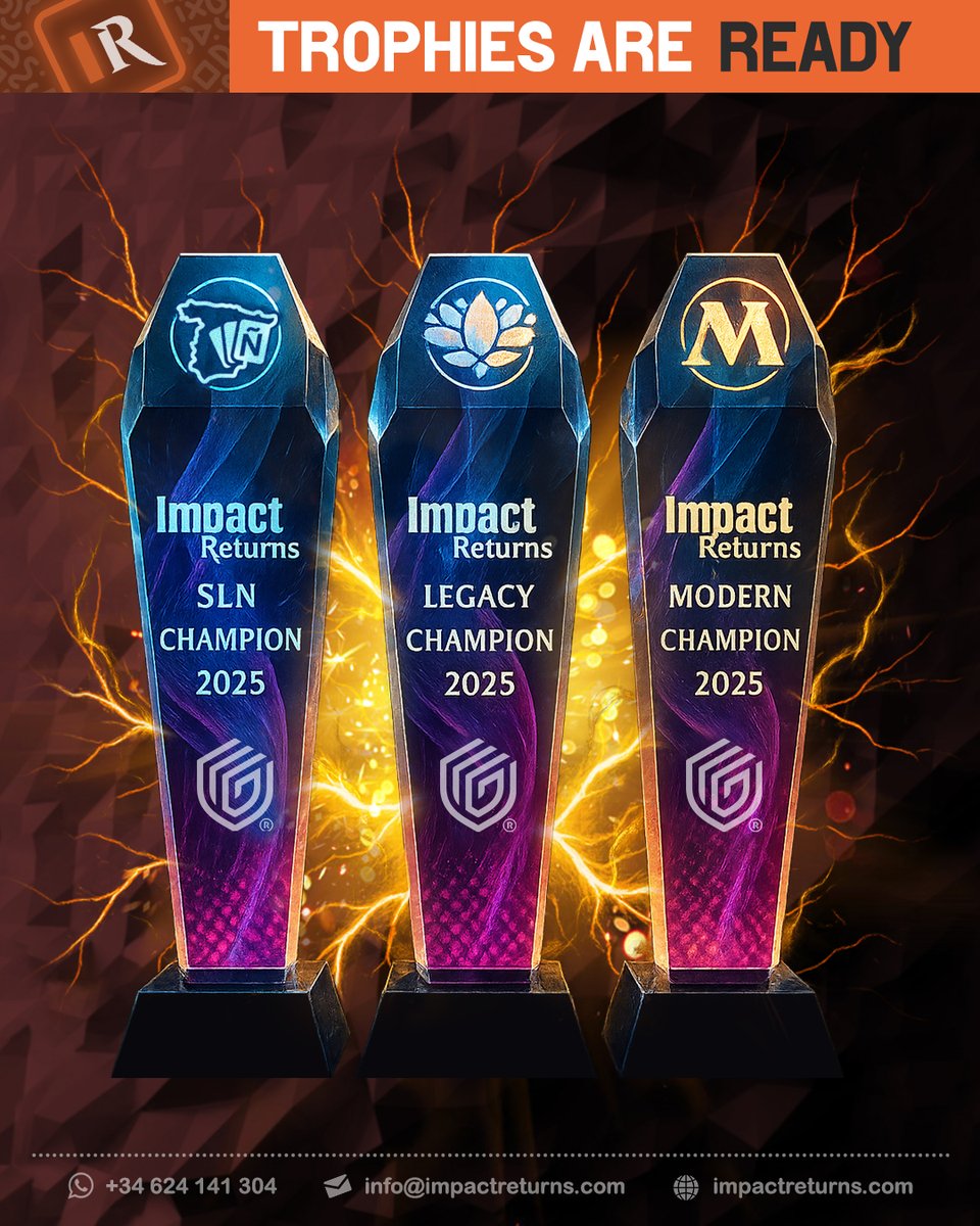 🇪🇸 Los trofeos ya están preparados! ¿Quién se lo llevará?
🇬🇧 The trophies are ready! Who will win it?

↘ Apuntate en nuestra web: impactreturns.com/inscripciones
(Link en el perfil/Link in Bio)

#MTGModern
#Impact2025
#MTGLegacy
#ImpactxUG
#MTGSpain
#ELM2025
#SLN2025