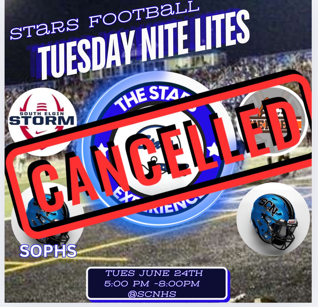 Official North Star Football Account (@scnfbofficial) on Twitter photo Soooo I have checked the weather more than <a href="/JimCantore/">Jim Cantore</a> this past week and we are gonna have to cancel
The 7 on for this evening due to excessive heat indexes . Apologies <a href="/SCNFBplayers/">St. Charles North Football</a> <a href="/scn4th_Phase/">4th Phase</a>
Be like water 💦 🌊 Soooo I have checked the weather more than <a href="/JimCantore/">Jim Cantore</a> this past week and we are gonna have to cancel
The 7 on for this evening due to excessive heat indexes . Apologies <a href="/SCNFBplayers/">St. Charles North Football</a> <a href="/scn4th_Phase/">4th Phase</a>
Be like water 💦 🌊
