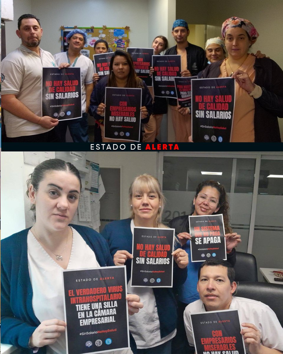 AtsaBsAs's tweet photo. Seguimos en #EstadoDeAlerta. Desde cada establecimiento continuamos con asambleas y reclamos para visibilizar nuestra voz. Exigimos una recomposición salarial, frente a la postura mezquina del sector empresarial. Lxs trabajadorxs del sector asistencial nos mantenemos unidxs. #SinSalarioNoHaySalud
#ATSABsAs #SanidadEnLucha