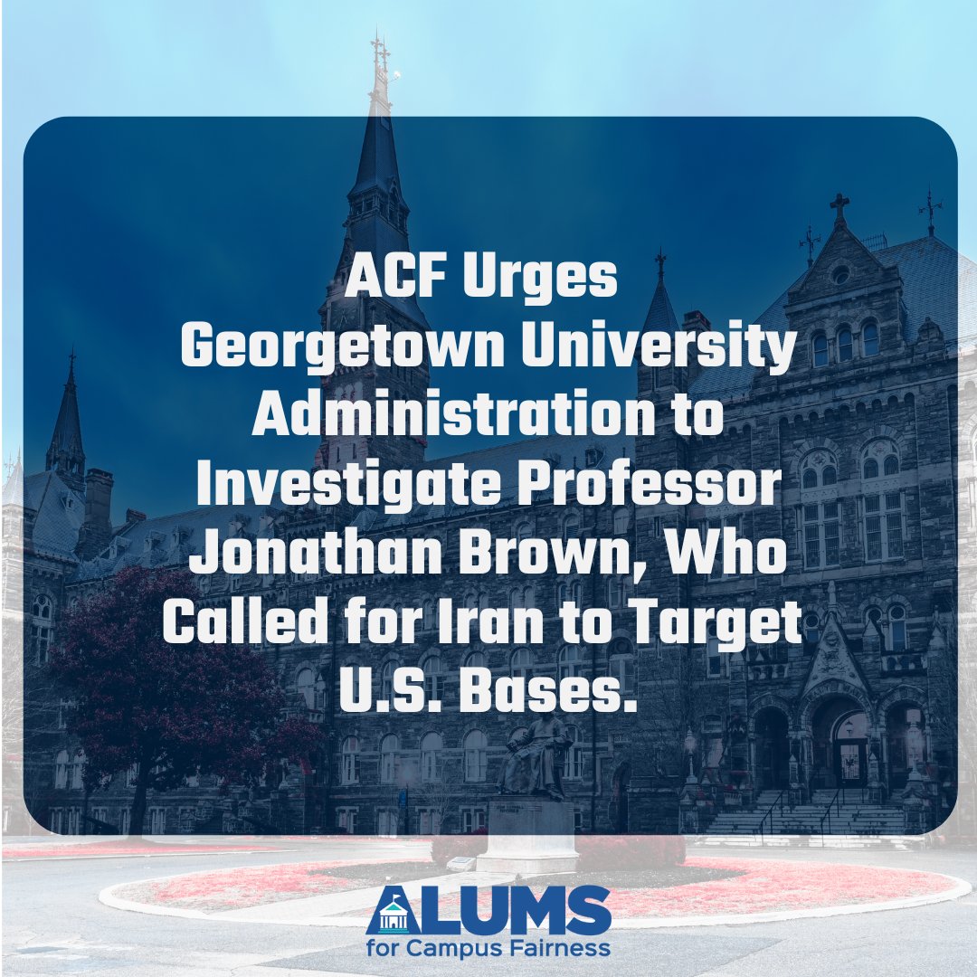 CampusFairness's tweet image. A professor who chairs the @Georgetown Arabic and Islamic Studies department tweeted support for Iranian violence against U.S. forces. Jonathan Brown has a history of antisemitism and extremist views. We call on Georgetown to conduct an investigation and ensure accountability.
