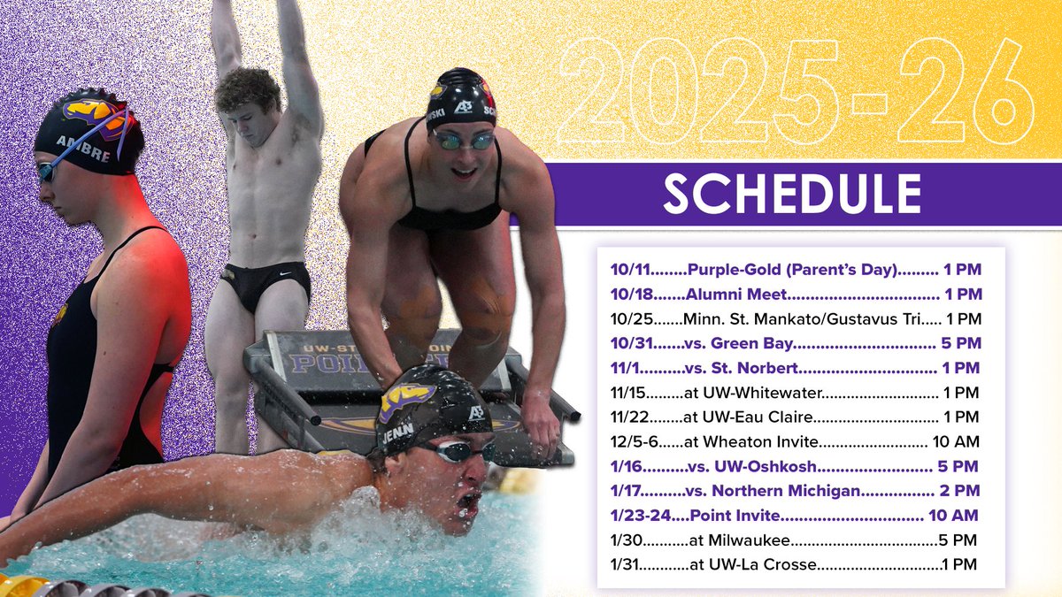 UWSPAthletics's tweet image. Here&apos;s a look at the 2025-26 @UWSPswimming schedule! #Pointers