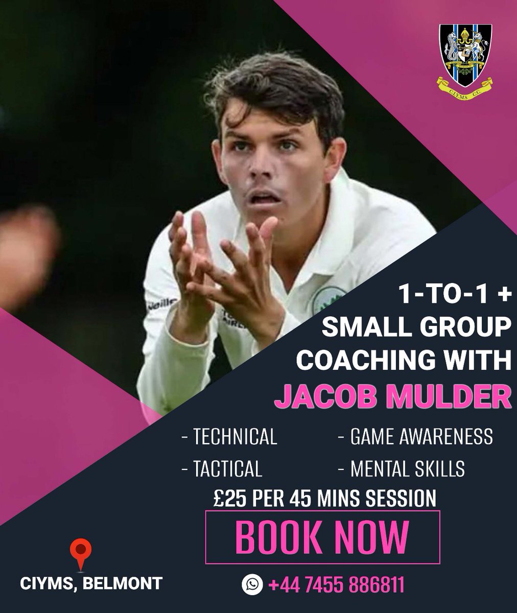 Take your game to the next level, train with Jacob Mulder- 
☘️ 14 senior Irish international caps
🎯 Northern Knights leg spinner
🔥 300+ wickets for CIYMS 1st XI
Dnt miss your chance to learn from a true talent.
Limited Spots: Book your session now!
#Coaching #CIYMSCC #CIYMSCC