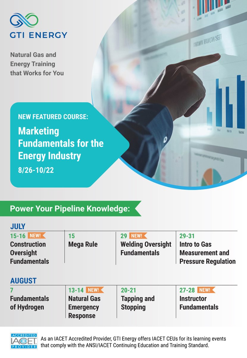 GTIeducation's tweet image. Safe and reliable energy systems require skilled professionals. Our training schedule includes courses in pipeline safety, compliance, and technology — plus a new session on energy marketing.
🔗 Use code TAKE15_2025 for 15% off. View course details: gti.energy/training-event…