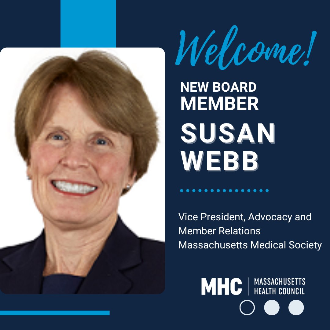 Please join us in welcoming Susan Webb to the MHC Board of Directors! Her commitment to improving healthcare access, supporting providers, and advancing public health makes her a valuable voice in our mission to build a healthier Massachusetts.
