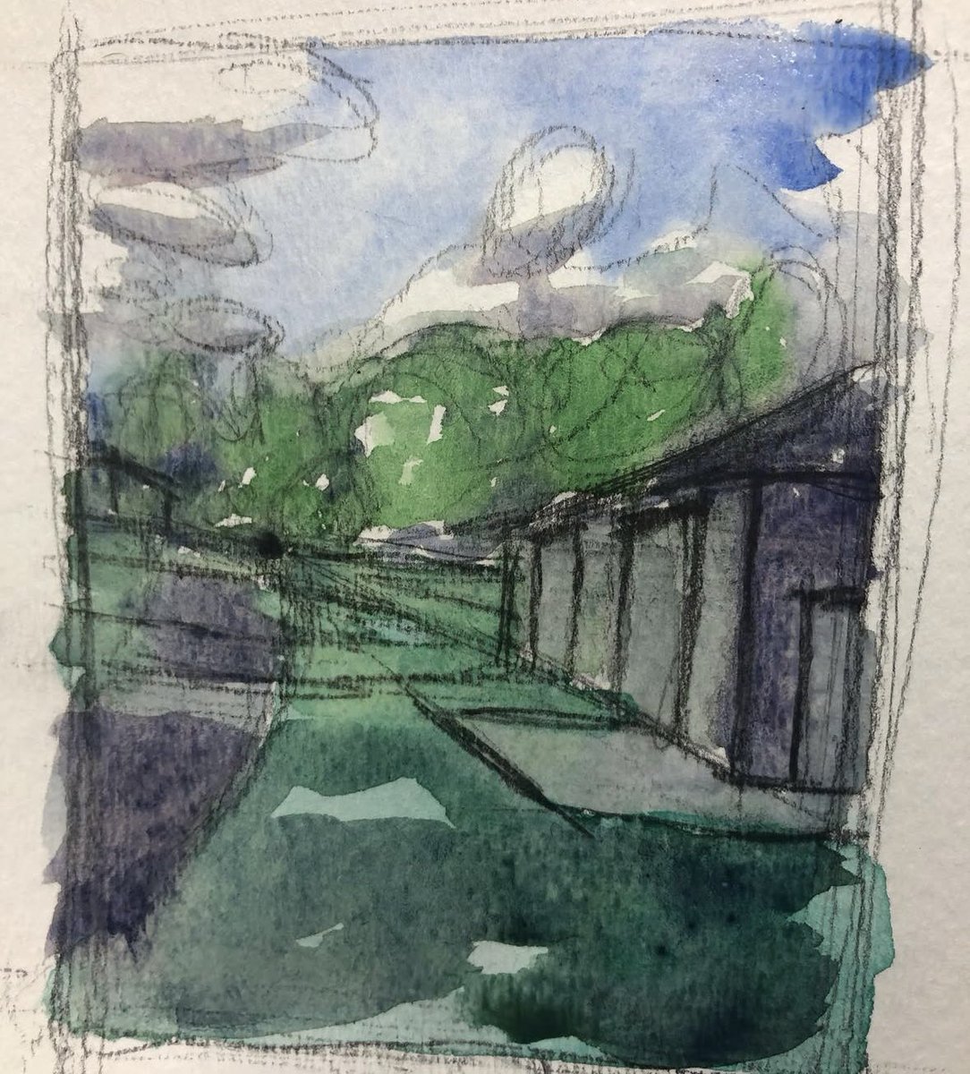 Raptdonaught3's tweet photo. @baldbabyonehair I’m a strong believer in having a horizon line, using vanishing points ect. It’s like the Preston Blair of realism. If you’re planning to add a character, draw a thumbnail with them in it first. It’s a good way to know where to add the character https://t.co/VWmKfJuGaq