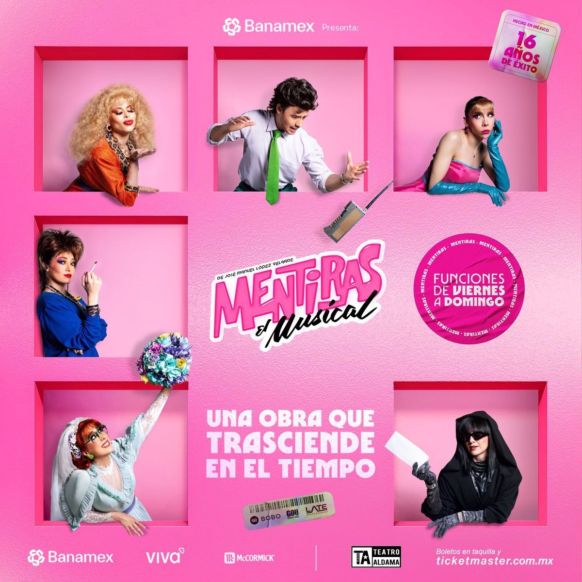 #MentirasElMusical, la obra que trasciende en el tiempo. 🩷🎶

Daniela, Yuri, Dulce, Lupita, Manoela y Emmanuel te esperan de viernes a domingo en el Teatro Aldama.🧡🕶️

16 años de historia, los años 80 y canciones que marcan generaciones. 💙💚✋🏼💜

🔗: ticketmaster.com.mx/mentiras-el-mu…
