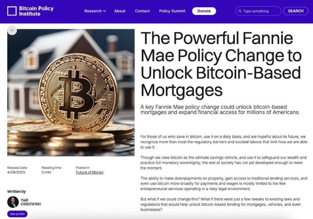 $4.3 Trillion Fannie Mae may soon offer it's clients Bitcoin backed mortgages for homes.