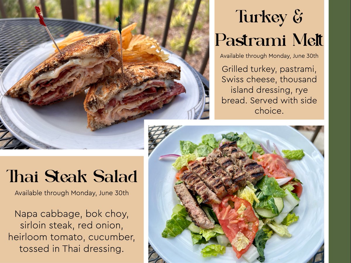 This week's Highlander Pub Specials are the Thai Steak Salad and Turkey &amp; Pastrami Melt, both available through Monday, June 30th.
And don't forget to join us TONIGHT for live music on our patio from Daniel Nathan starting at 5:30pm.