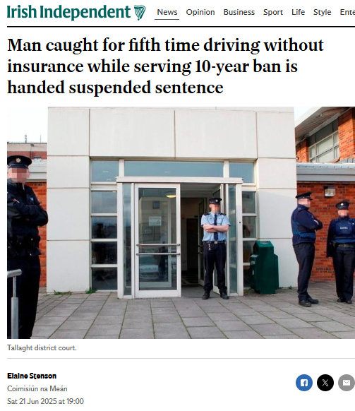 Polito_loco's tweet photo. 🚨SLOVAKIAN man caught for fifth time driving without insurance whilst serving 10-year ban given suspended sentence

Michael Uhrovic (46), pleaded guilty to having no driving licence or insurance and racked up his 13th conviction.

We truly are a joke of a country. There simply is zero deterrent for criminals in Ireland. 

https://t.co/wSDPeWuQpo