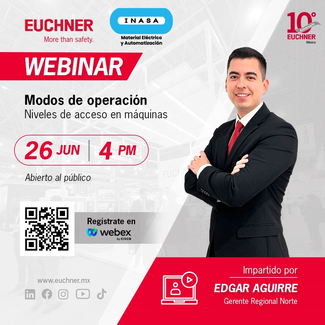 Webinar EUCHNER | Modos de operación

📅 Miércoles 26 de junio
🕓 4:00 p.m. (hora centro de México)
📍 Abierto al público | En línea vía Webex

Regístrate aquí:
bit.ly/4a08srM

#Euchner #INASA #WebinarSeguridad #ModosDeOperación #AccesoEnMáquinas #AutomatizaciónSegura