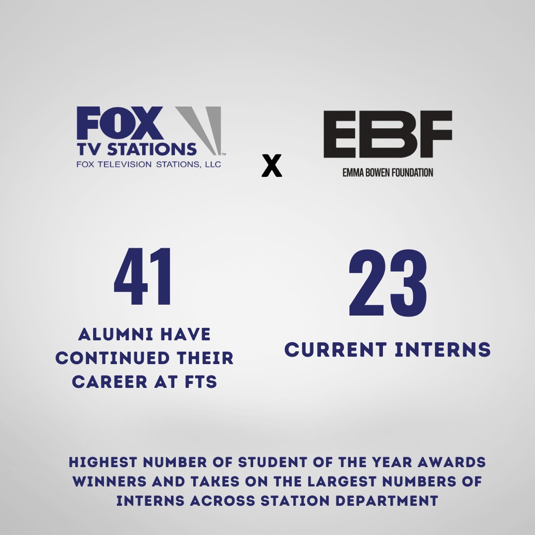 Fox Television Stations has been a game-changer for EBF since day one, and the numbers speak for themselves! 🎬✨

Here’s to a partnership that’s building the future of media—one talented fellow at a time! 🙌📺

 #EBFEmmaWeek #FoxTelevisionStations #WeAreEBF