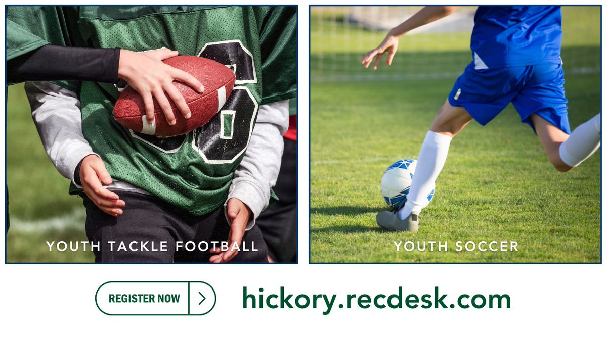 🏈⚽️ Registration is open for the City of Hickory's Youth Tackle Football and Soccer programs this fall. Participation is free to all City of Hickory residents, and nonresidents can also participate by paying a $40 nonresident fee. hickorync.gov/fall-sports-re…