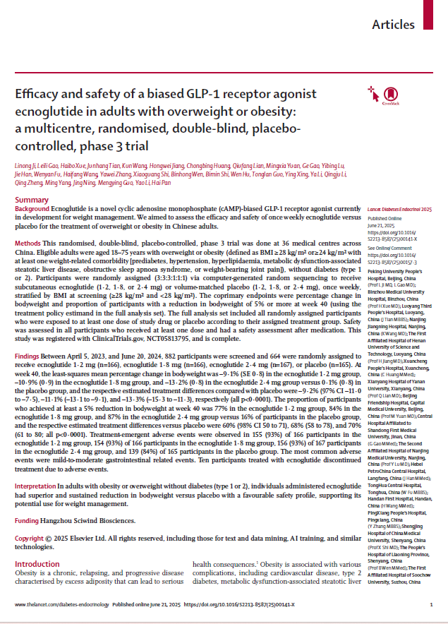 SemergenGTDM's tweet photo. Novedad sobre el tratamiento de la #obesidad

Publicado recientemente en @TheLancetEndo: Diabetes and Endocrinology: Efficacy and safety of a biased arGLP-1 ecnoglutide in adults with overweight or obesity

#medicina #peso #nuevasterapias #GLP1

Hilo👇 https://t.co/gkLbM3bMLb