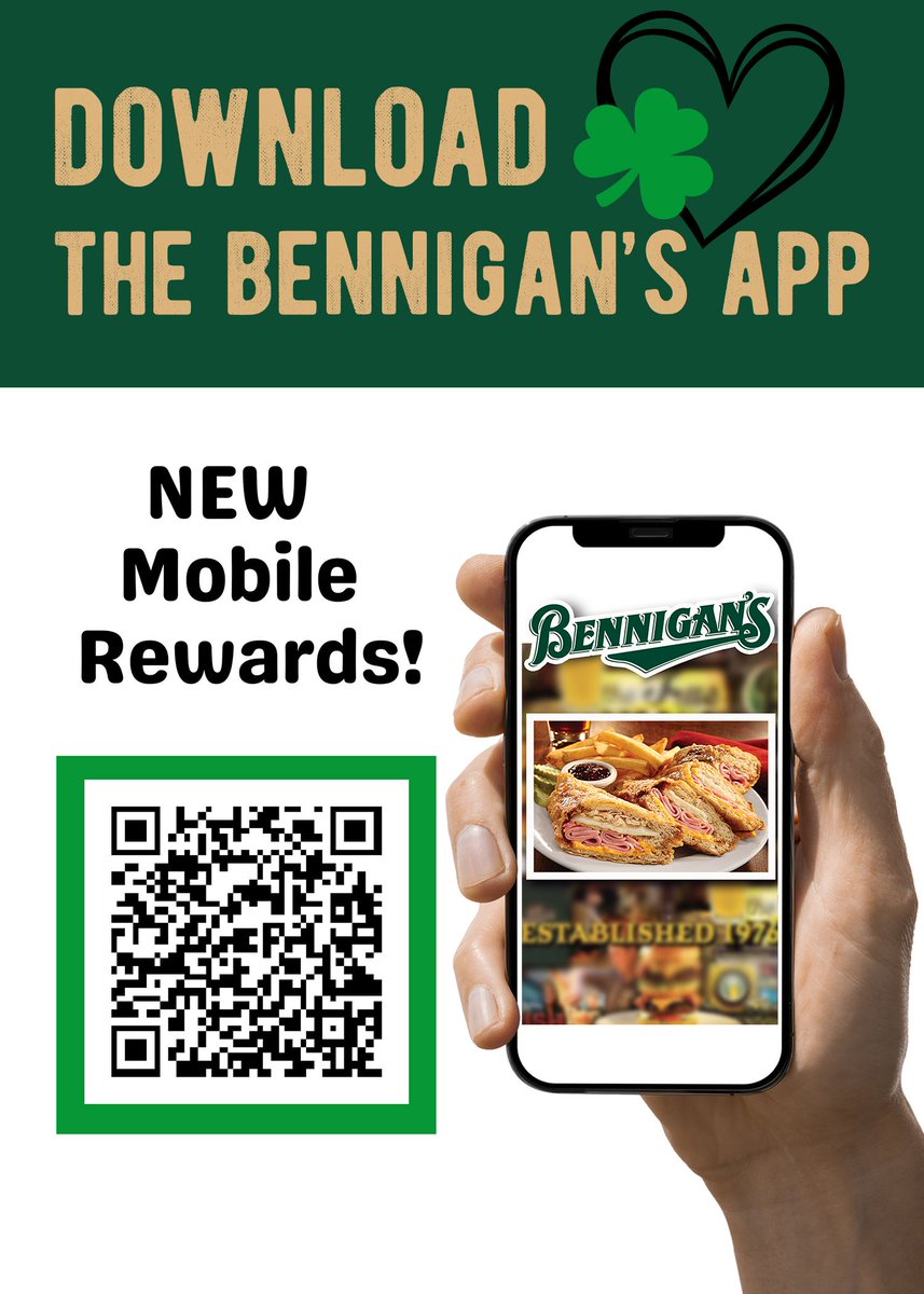 🍀 No card, no hassle—just legendary rewards.
Earn points every time you dine at Bennigan’s. Big portions, big value, and the Newstalgia™ you crave.

📲 Download the app: apps.apple.com/ag/app/benniga…
📍 Locations: bennigans.com/locations/

#Bennigans #StPaddysEveryDay #Newstalgia