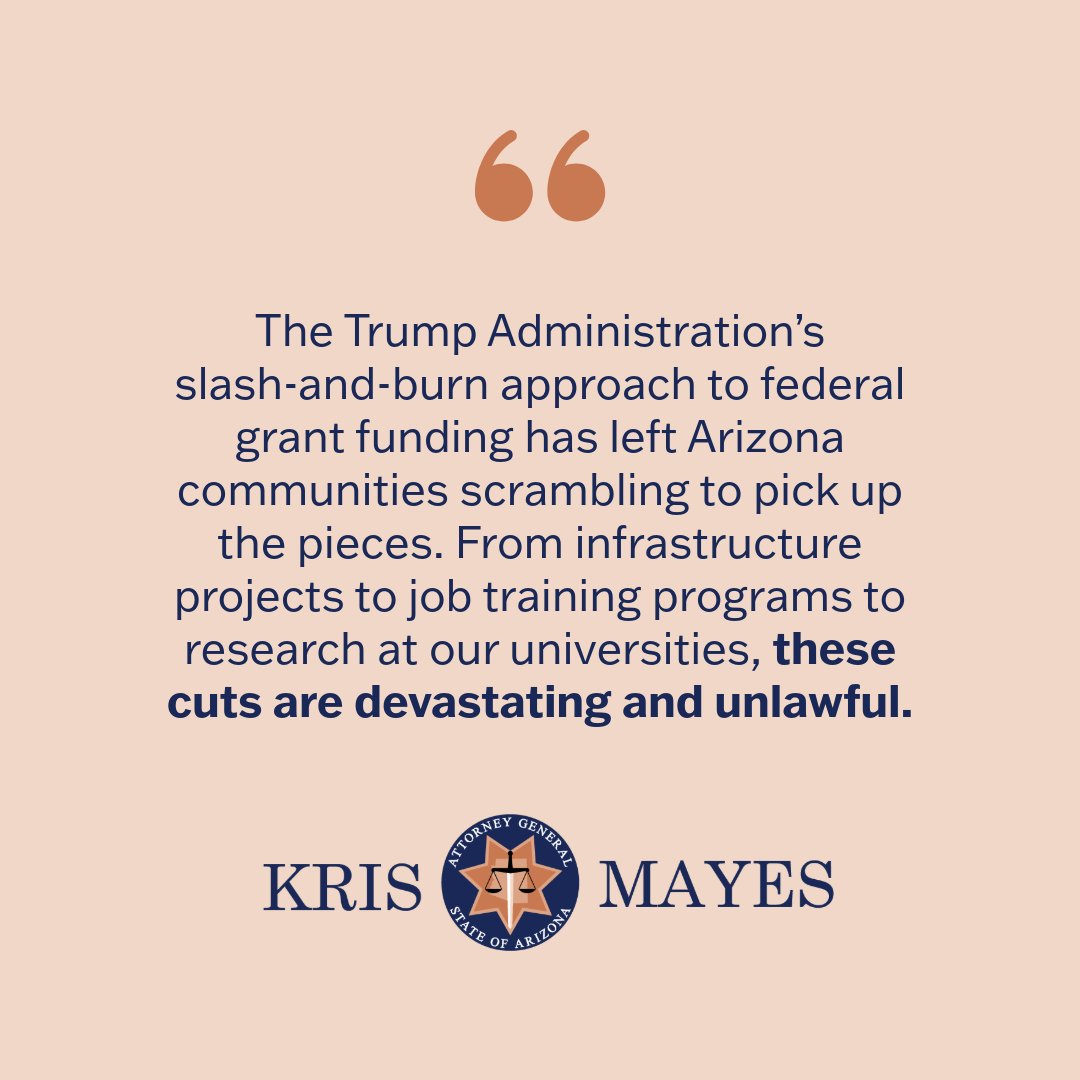 President Trump cannot illegally and arbitrarily rip away funding Arizonans rely on and we're fighting back in court to hold the administration accountable under the law.

Press release here: azag.gov/press-release/…