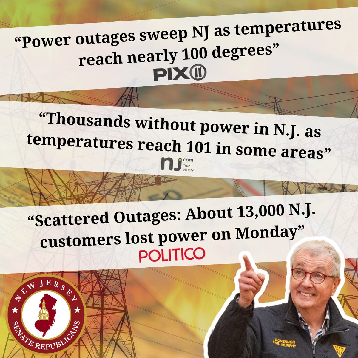 For seven years, Trenton Democrats shut down power generators while consumer demand soared to all-time highs.

Now, in the midst of 20% electric rate increases, New Jerseyans will have to hope there’s enough energy supply to keep the lights and AC on. 🥵