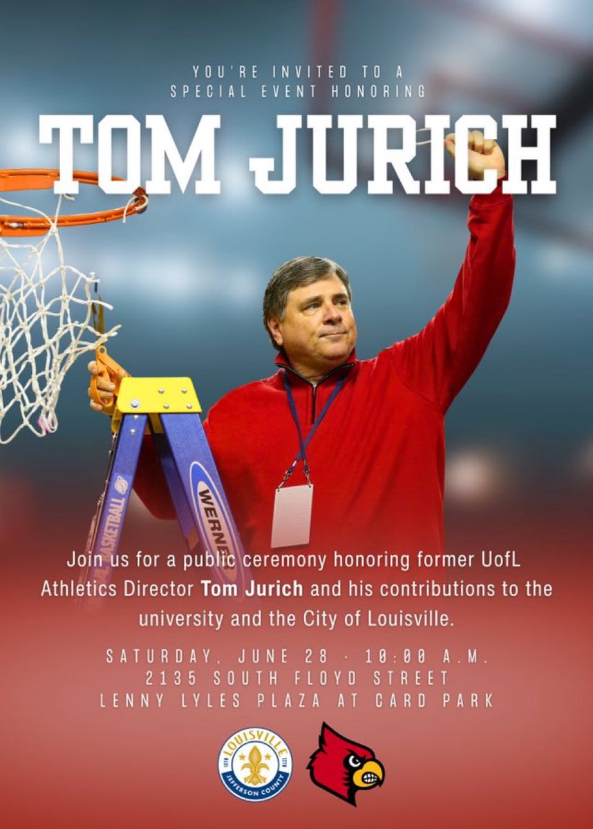 Pat Forde (@bypatforde) on Twitter photo Kudos to all involved parties on the expected street naming in Louisville to recognize Tom Jurich. I know <a href="/JohnRamseyUofL/">John Ramsey</a> was a prime mover for this. Louisville never makes the game-changing move the ACC without the push from Jurich to upgrade the entire athletic department. Kudos to all involved parties on the expected street naming in Louisville to recognize Tom Jurich. I know <a href="/JohnRamseyUofL/">John Ramsey</a> was a prime mover for this. Louisville never makes the game-changing move the ACC without the push from Jurich to upgrade the entire athletic department.
