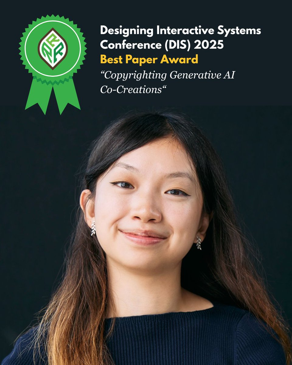 Brown Data Science Institute (@brown_dsi) on Twitter photo Congrats to CNTR PhD student Rui-Jie Yew whose paper with <a href="/geomblog/">Suresh Venkatasubramanian (mostly in the sky now)</a> and Jeff Huang, "Copyrighting Generative AI Co-Creations," recently won a Best Paper Award at the 2025 ACM Designing Interactive Systems (DSI) Conference! bit.ly/46arqMc Congrats to CNTR PhD student Rui-Jie Yew whose paper with <a href="/geomblog/">Suresh Venkatasubramanian (mostly in the sky now)</a> and Jeff Huang, "Copyrighting Generative AI Co-Creations," recently won a Best Paper Award at the 2025 ACM Designing Interactive Systems (DSI) Conference! bit.ly/46arqMc