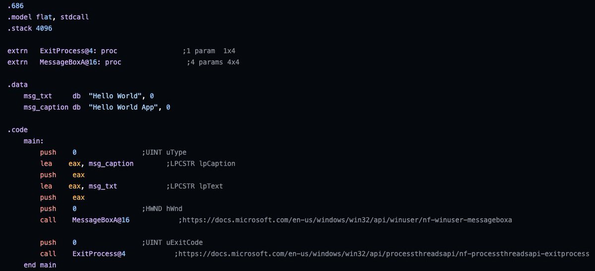 mytechnotalent's tweet image. What #Windows #x86 Hello World look like in #Assembler
#ReverseEngineering
