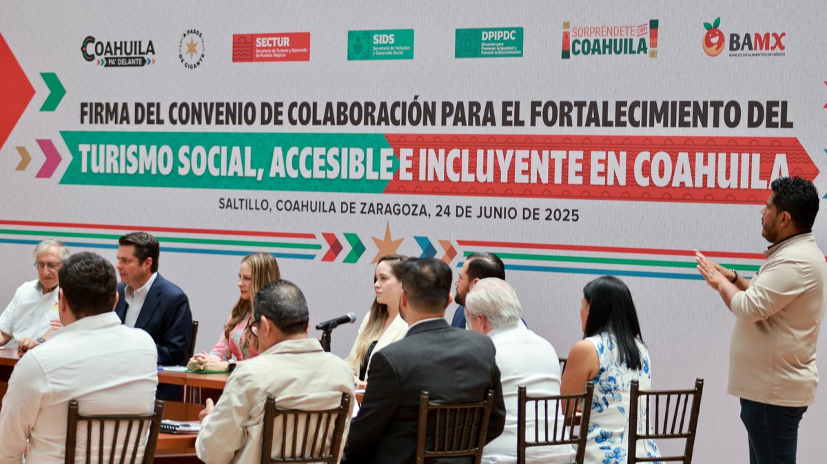 SeTurCoah's tweet photo. Los secretarios @CristinaAmezcua y @enriquemym, firmaron un convenio de colaboración para fortalecer el turismo social, accesible e incluyente en Coahuila, en conjunto con la cadena de valor turística y con la participación del Banco de Alimentos.

(1-2) https://t.co/9SA3oQGnuL