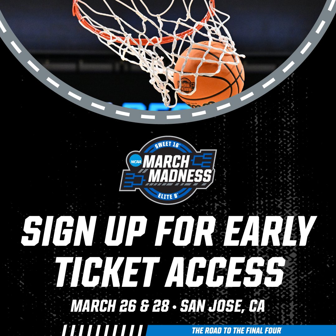 SAPCenter's tweet image. March Madness returns to San Jose, in 2026! Experience the action live - sign up now for exclusive presale opportunities!
🔗: bit.ly/3EdLmCo