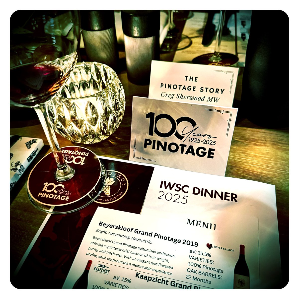 gregsherwoodmw's tweet photo. The first @theIWSC judges dinner tonight at @NoopRestaurant in Paarl with @PinotageSA tasting some delicious wines. Many thanks to Benny Howard, Johan Krige, Johan Malan, and Jeremy Walker for sharing your wines and stories. 🍷🙏🏼#pinotage100 #finewinesafari https://t.co/RO3qb00W7W