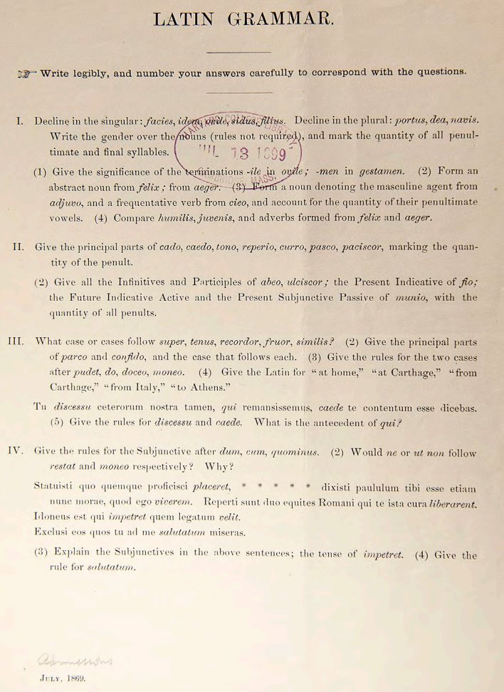 <a href="/ChristianHeiens/">Christian Heiens 🏛</a> Here's a copy of the 1899 entrance exam for Harvard...

Give it a look and remember... no calculators.

I graduated from the second oldest school in the US with an SAT score above average Harvard student today.

I would have a ROUGH time even taking this 1899 test.