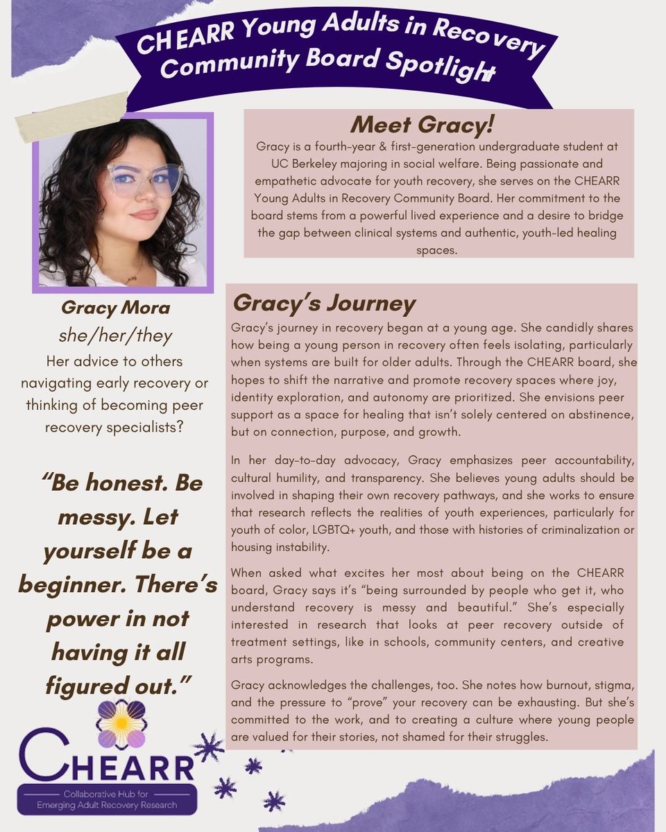 Community Board Spotlight!
Gracy shares her experience and what she's passionate about when it comes to recovery research. Check out our website for more!

#recovery #recoveryresearch #addictionrecovery #spotlight #CHEARR