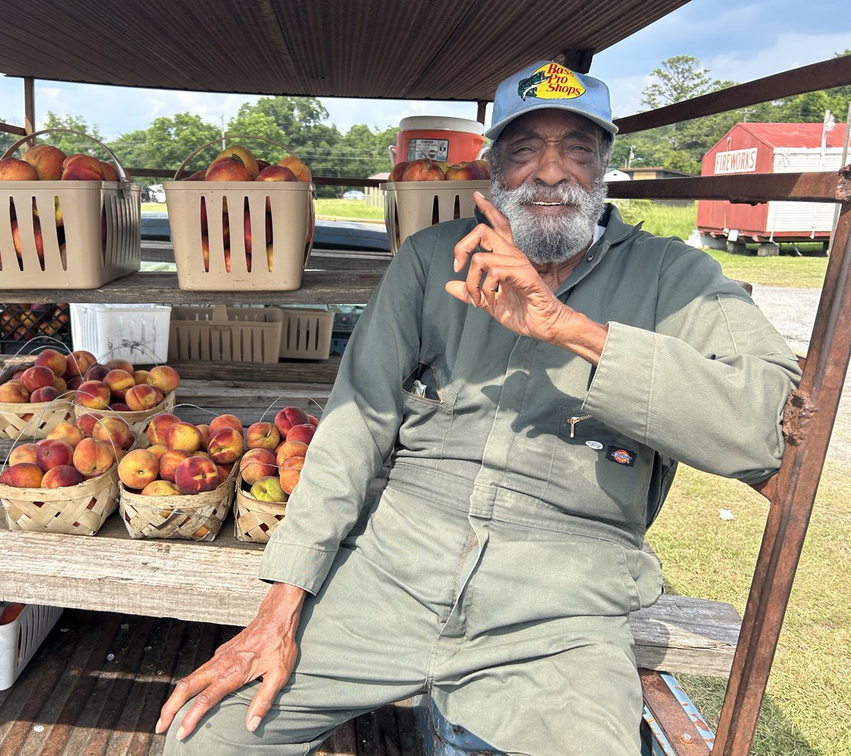fostersenn's tweet photo. It’s officially summertime in Newberry as Mr James Smith is selling peaches on Wilson Rd.  For 42 years, he’s sold delicious peaches from Johnston.  Says there is a good crop this year.  We had some last week; went back for more today https://t.co/jURmcxIeIh