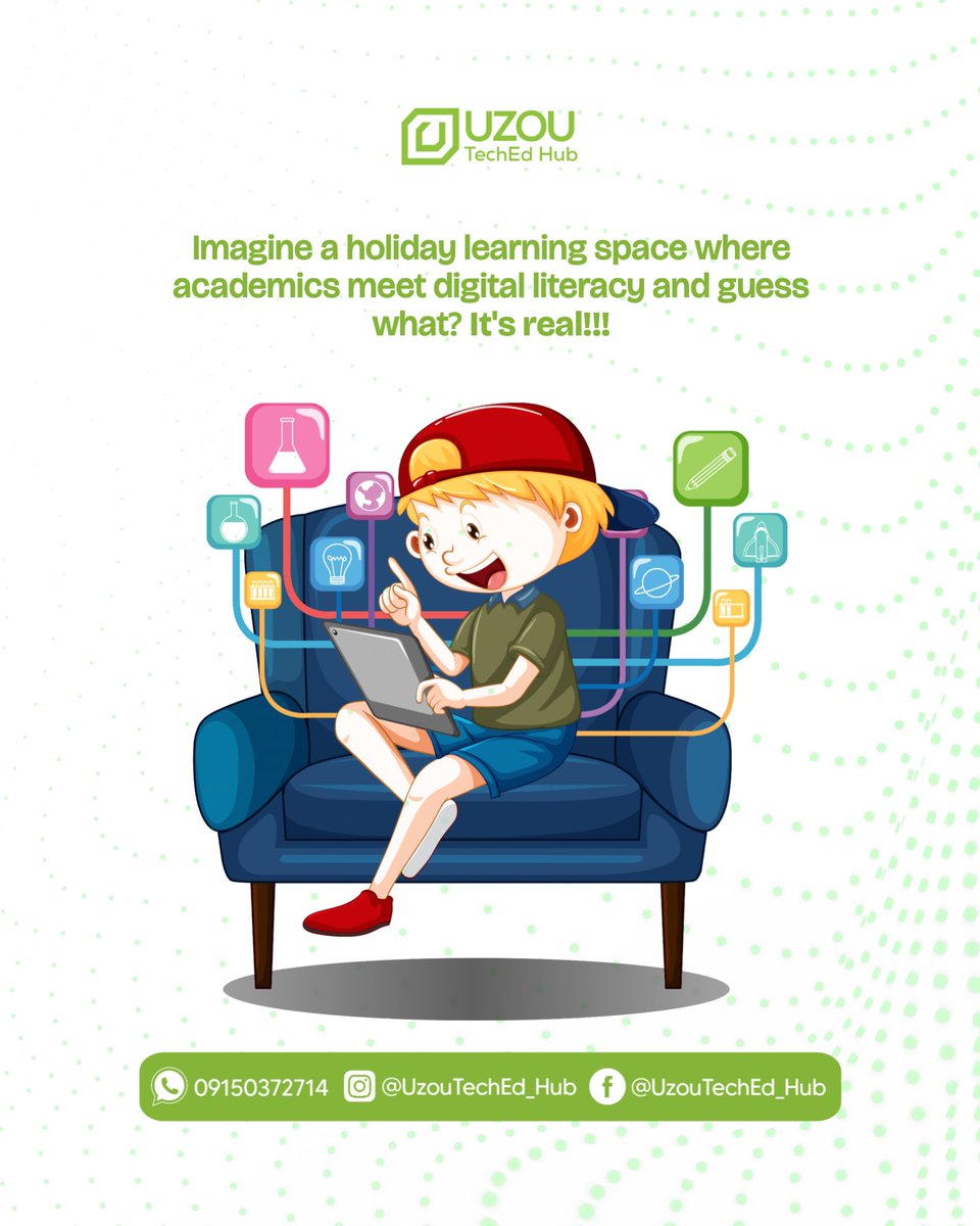 Uzou_TechED_Hub's tweet photo. This holiday, skip the boredom 🎮
We have the #SmartSummerSchool by Uzou TechEd Hub! 💻

✅ Digital learning
✅ Life &amp; productivity skills
✅ Hands-on fun for kids (6–12)

📲 Limited slots. 
For Enquiries: WhatsApp 09150372714
#TechCamp #FutureReady #UzouTechEdHub #DigitalSkills https://t.co/RHSfFkp4UQ
