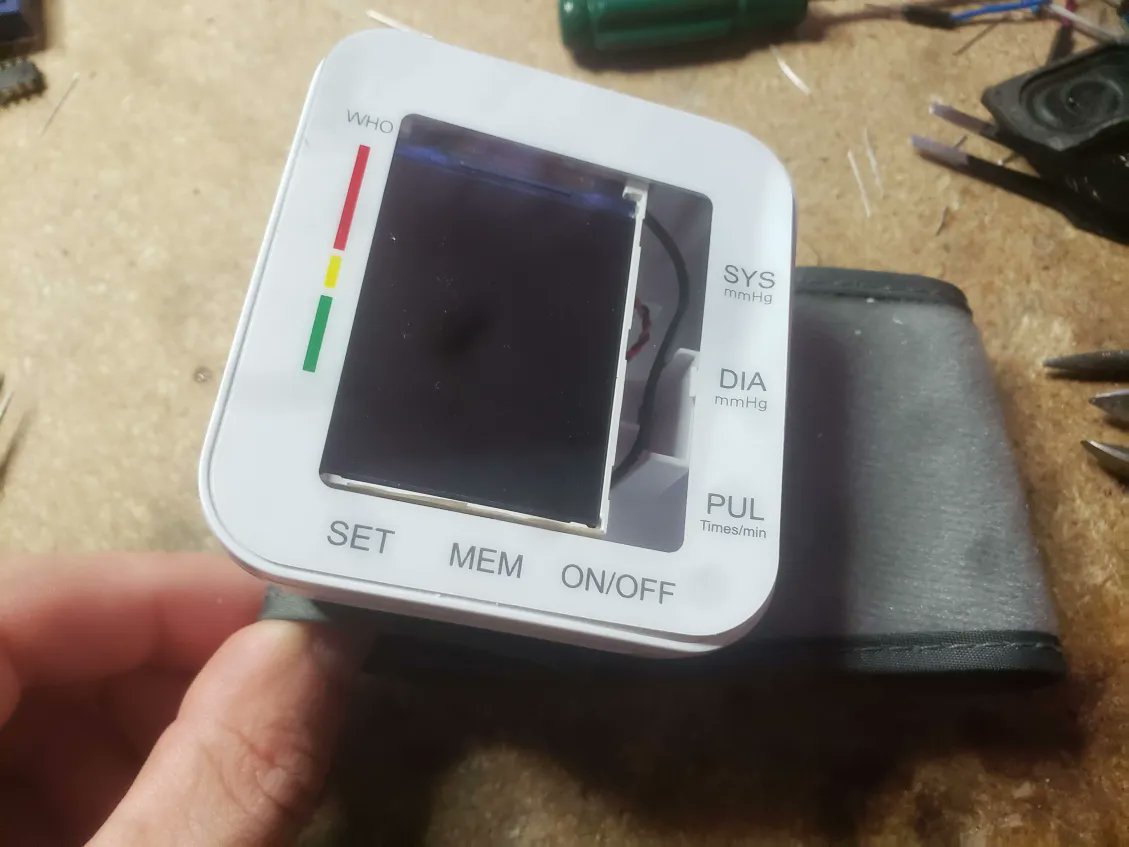 Found the *perfect* housing for the blobagotchi - a crappy bicep cuff blood pressure meter